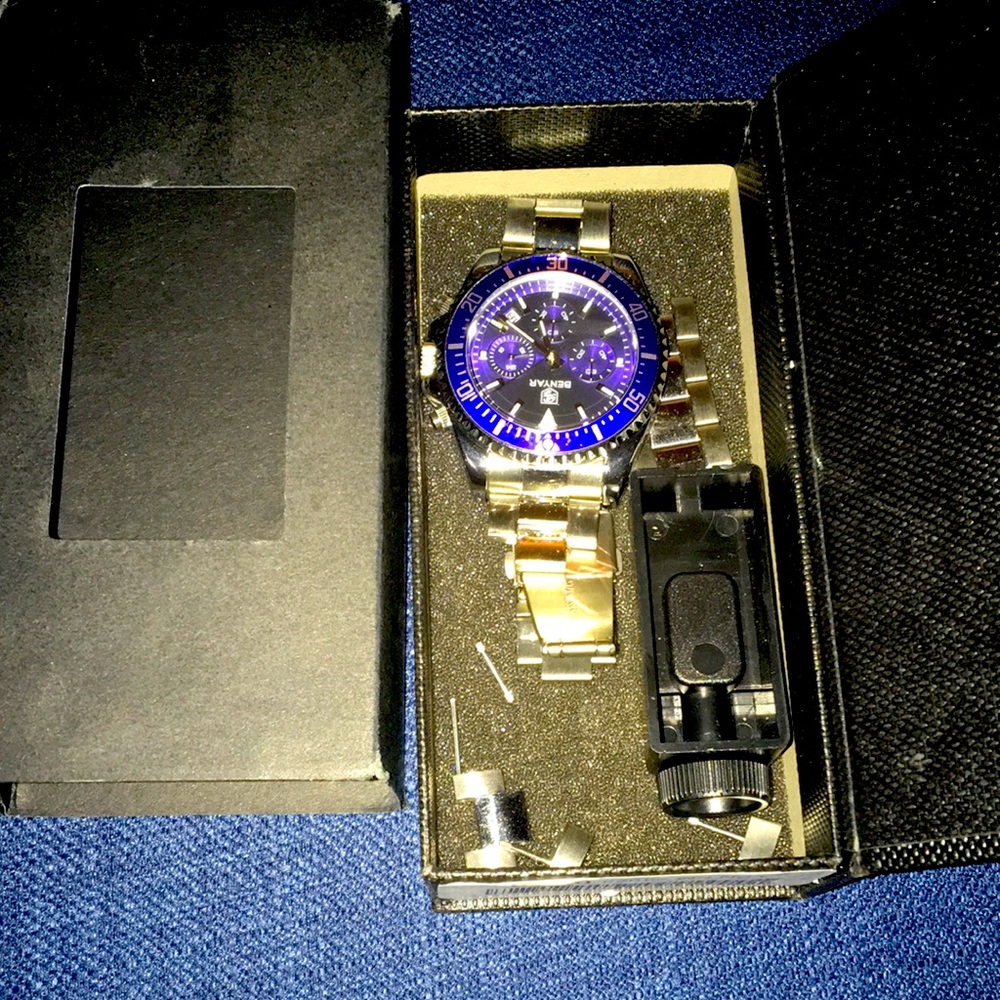 Benyar Blue Face Sterling Silver Watch Men’s